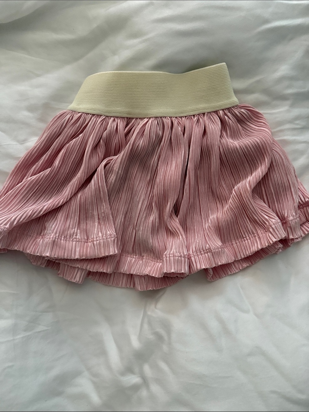 Pink Pleated Mini Skirt with Cream Waistband